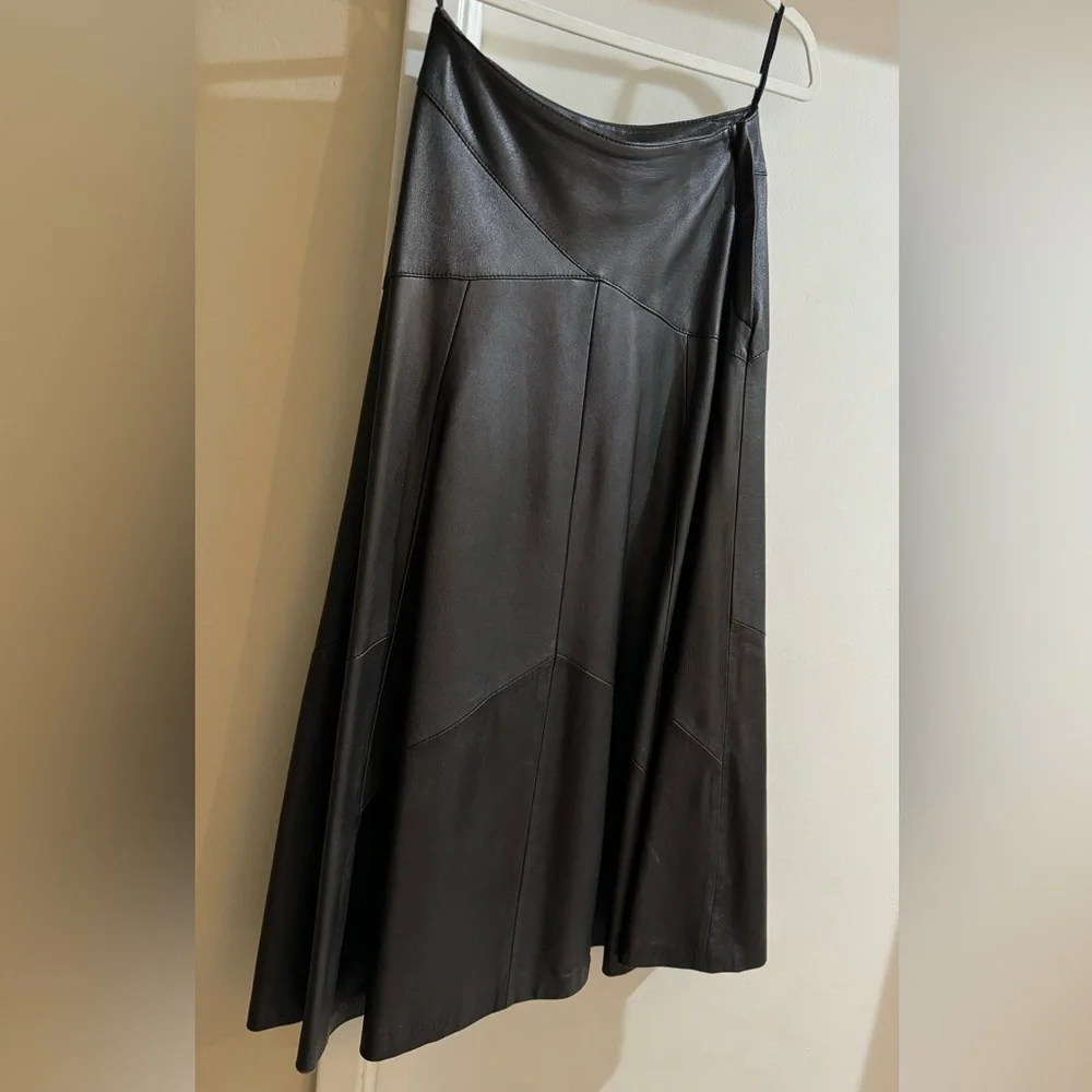 Gingette Leather Vintage Black Soft Maxi Lined Zip Genuine Skirt Israel 26” - Picture 4 of 16